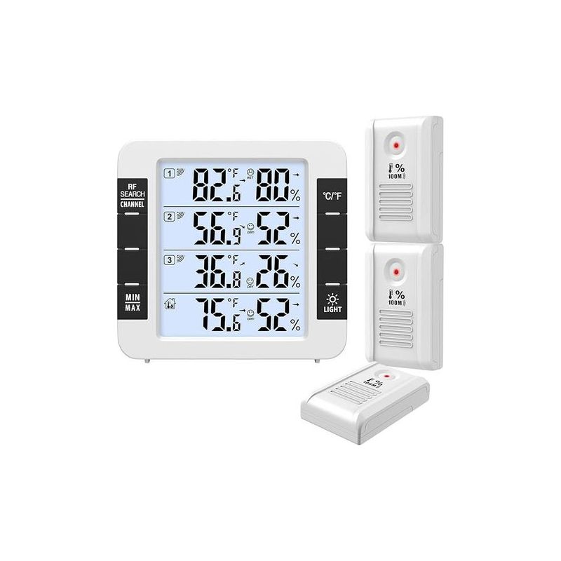 Taishengda Innen-/außenthermometer, Intelligentes Thermometer Mit 3 Drahtlosen Sensoren, Überwacht Luftfeuchtigkeit Und Temperatur (℃/℉), Speichert Maximal- Und Minimalwerte, Zeigt Trend- Und Komforti