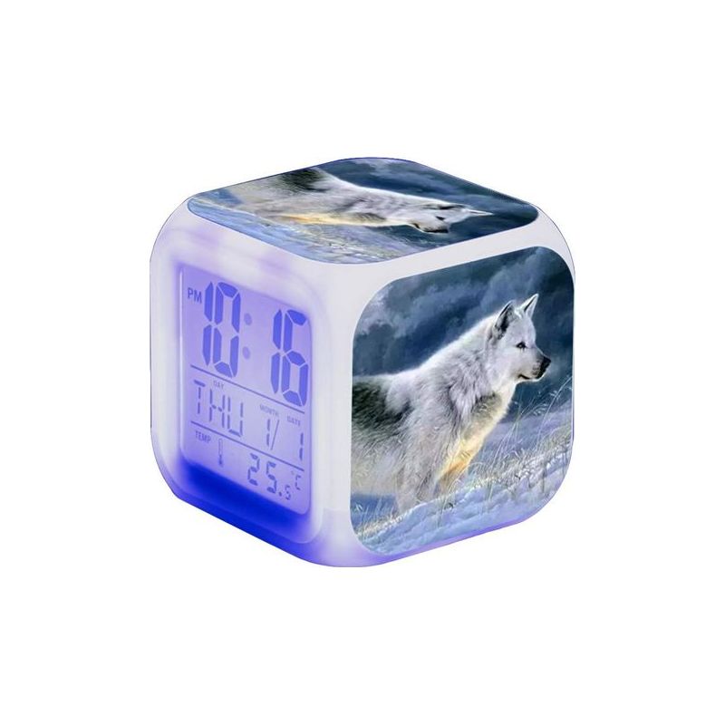 Taishengda - Wolf-led-wecker Für Kinder - Nachtlicht - Quadratischer Wecker Mit Hellem Lcd-bildschirm - Wolf-design (16)