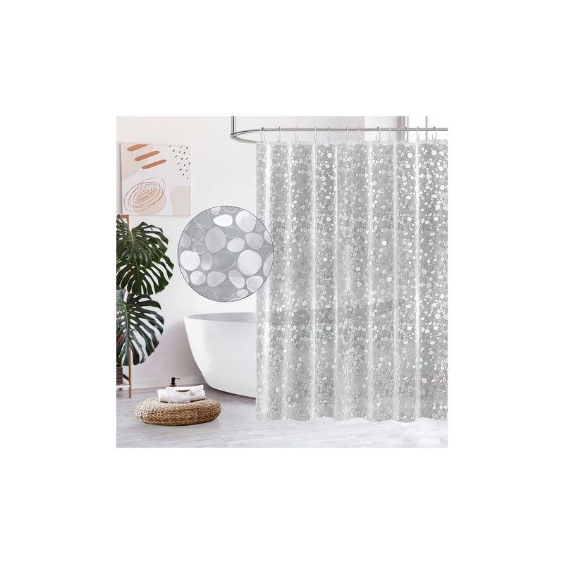 Taishengda Wasserdichter Eva-duschvorhang, 3d-effekt-duschvorhang Mit Kieselsteinmuster, Halbtransparenter Badezimmervorhang Mit Vorhanghaken Für Dusche Und Badewanne, 180 × 80 Cm