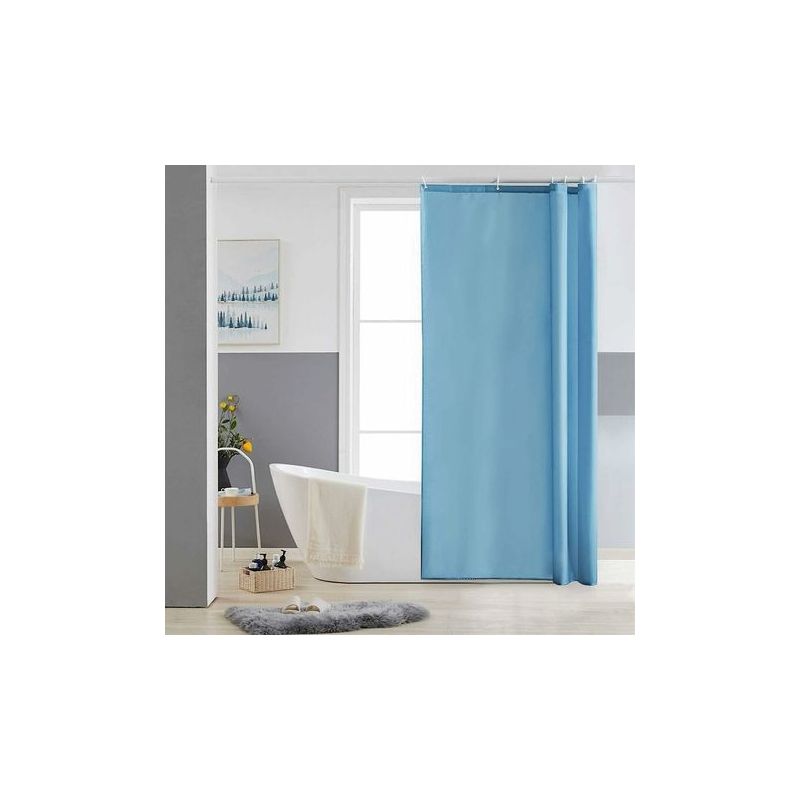 Taishengda – Hellblauer Duschvorhang, Schimmelresistentes Polyestergewebe, Maschinenwaschbar, Lang, Wasserdicht, Beschwerter Badewannenvorhang Mit 12 Ringen, 180 X 220 Cm