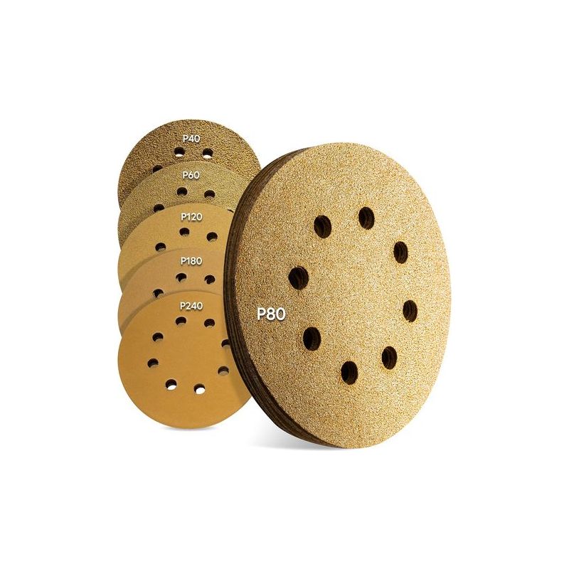 Taishengda Premium 125 Mm Gold Exzenterschleifscheiben, 60 Stück, 8 Löcher, Universal-klettschleifscheiben, 10 X Körnung P40 - P240 Für Holz, Metall Und Lack