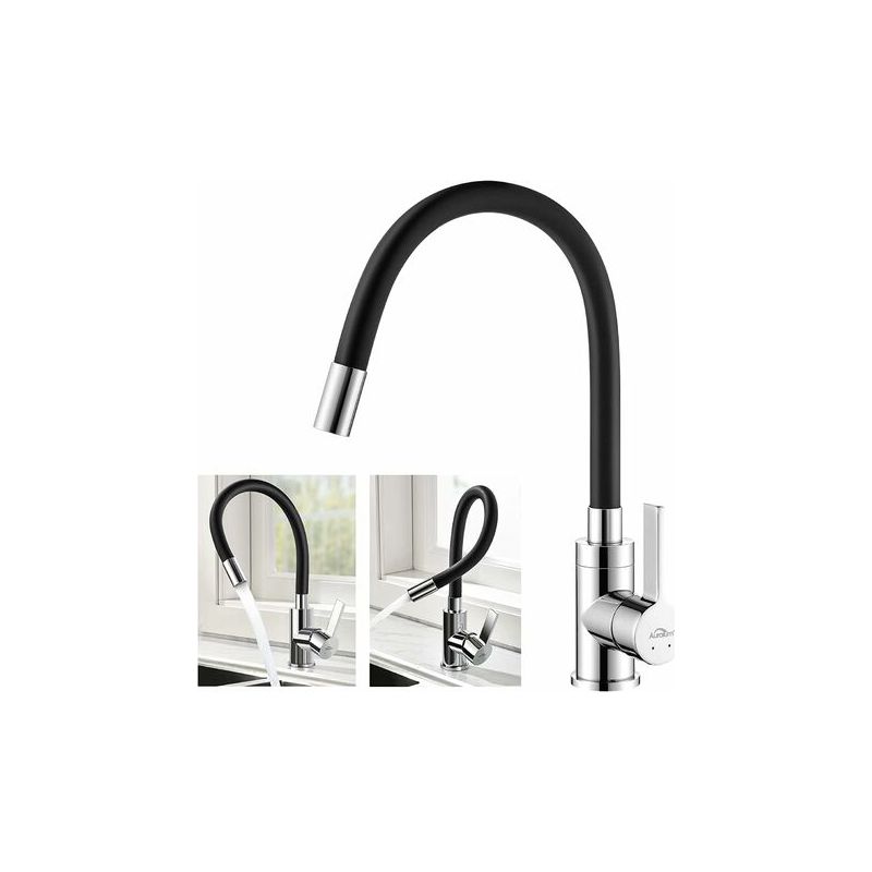 Taishengda-rubinetto Da Cucina Flessibile Girevole Liberamente Beccuccio Alto Miscelatore Lavello Flessibile Rubinetto Per Lavello Monoforo In Ottone Cromato E Nero Rubinetto Per Lavello Acqua Calda E