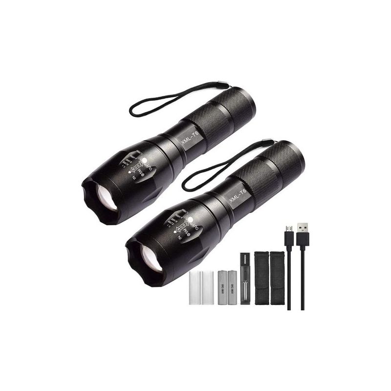 Taishengda – 2er-pack Hochleistungs-led-lampen Mit 2 Wiederaufladbaren 18650-akkus, Taktische Lampe Mit Usb-ladegerät