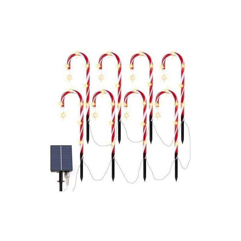 Taishengda – Set Mit 8 Solarbetriebenen Lichterketten In Zuckerstangenform, Led-solar-lichterketten Für Weihnachten, Solar-led-wegebeleuchtung, Weihnachtsdekoration, Zuckerstangenstern