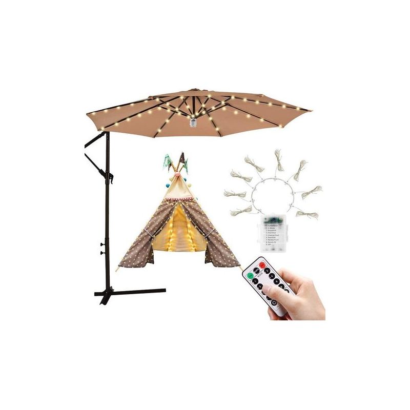 Taishengda Led-lichterkette Für Sonnenschirme, Kabellose Garten- Und Terrassen-sonnenschirme Mit Fernbedienung, 8 Modi, Wasserdichte Led-leuchten Für Garten- Und Terrassen-sonnenschirme