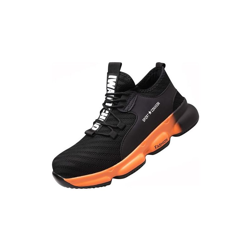 Taishengda Sicherheitsschuhe Für Damen Und Herren, Standard S1 Stahlkappe, Atmungsaktiv, Leicht, Für Baustellen Und Industrie – Schwarz Und Orange, Eu 36, 23 Cm