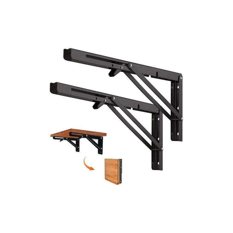 Taishengda Klappkonsole 350 Mm, 2 Stück, Schwarz, Robuste Klappkonsolenhalterung, Ausziehbare Klappkonsolenhalterung, Regalhalterung, Für Garage, Küche, Schlafzimmer