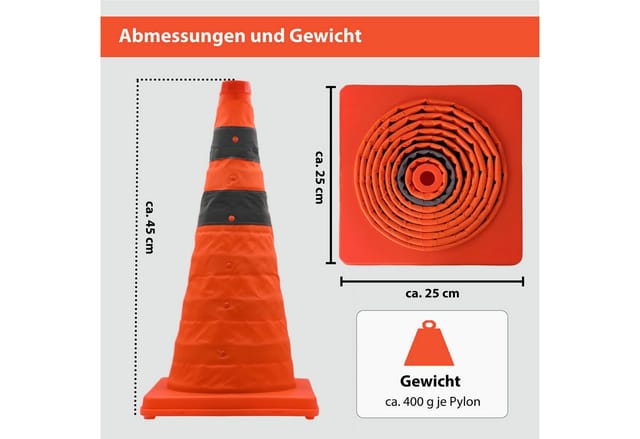Baumarktplus - 4x Pylon faltbar 45 cm Leitkegel Warnkegel Verkehrskegel Sicherheitskegel reflektierend
