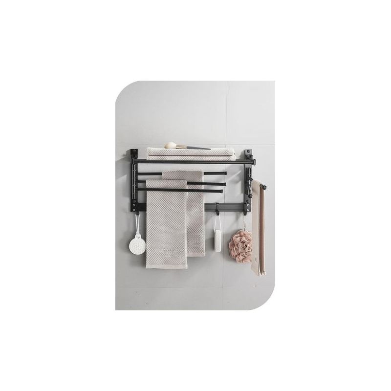 Taishengda - Schwenkbarer Handtuchhalter Aus Aluminium Zur Wandmontage - Bewegliche Haken Und 90°-ablage - Kein Bohren Erforderlich - Platzsparend Für Waschküche Und Badezimmer (50 Cm, 5 Stangen, Schw