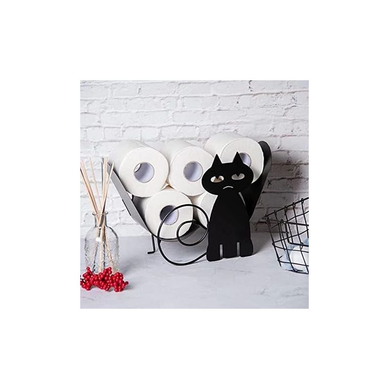 Taishengda Toilettenpapierhalter In Katzenform, 2-in-1 Wand- Und Stand-toilettenpapierhalter, Schwarzer Metall-toilettenpapierhalter, 7 Große Fächer, Weich Und Flauschig Wie Wolken