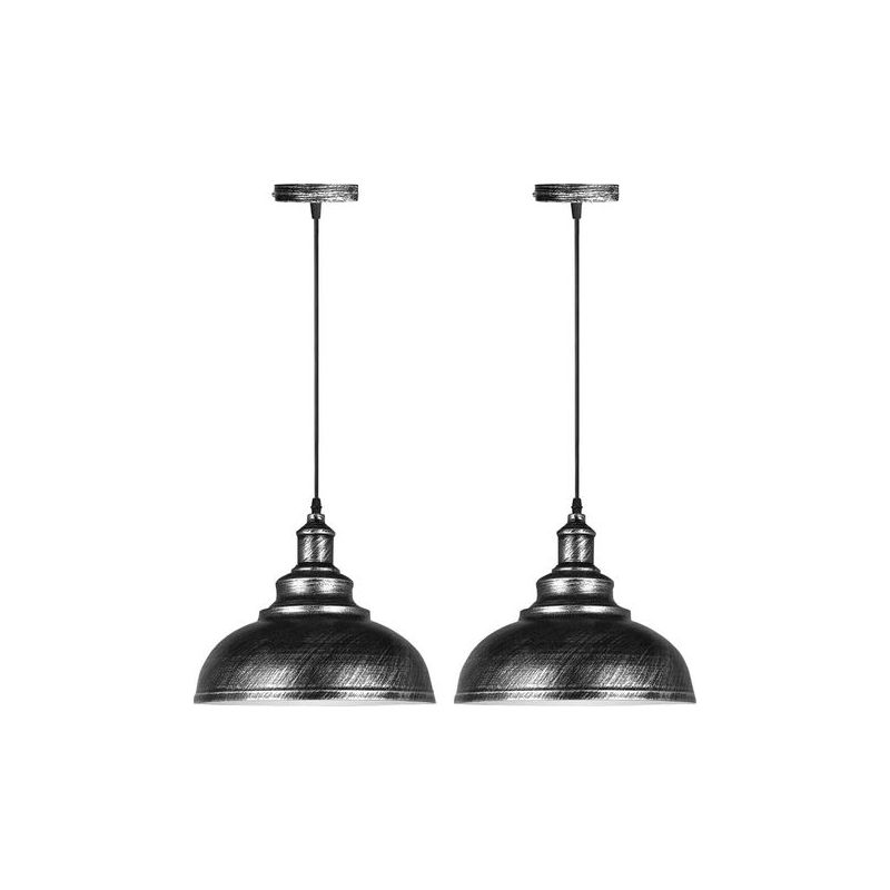 Taishengda - Set Mit 2 Industriellen Pendelleuchten, Vintage E27 Retro-metall-deckenleuchten Für Küche, Esszimmer, Wohnzimmer, Restaurant, Durchmesser 29 Cm (silberfarbe)