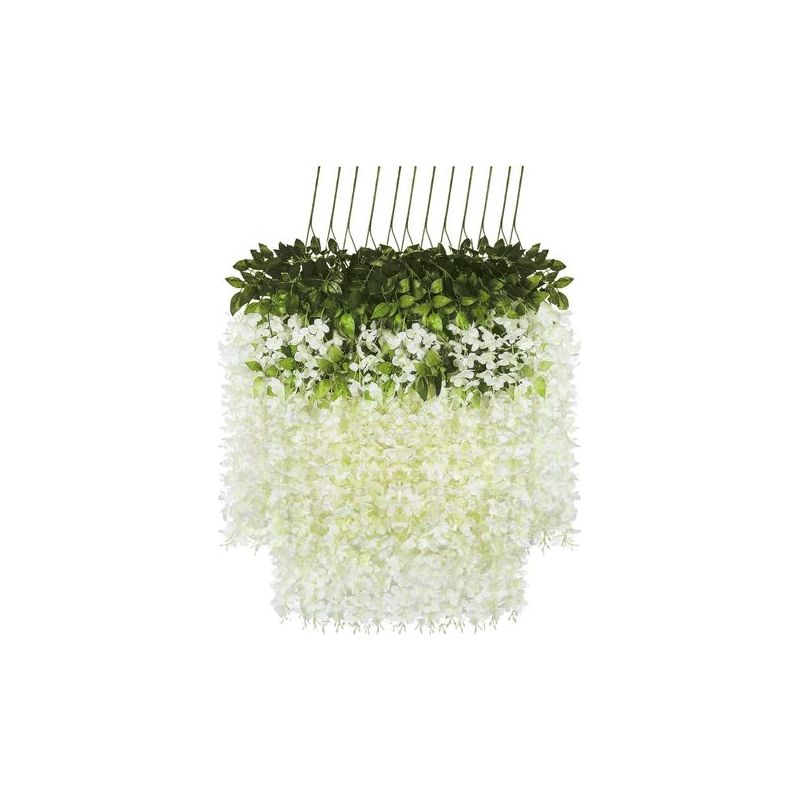 Taishengda - Set Mit 12 Künstlichen Blumen, Künstliche Glyzinienranke, Hängende Seidenblumengirlande Für Zuhause, Garten, Hochzeitsdekoration, Künstliche Blumen (12er-set, 115 Cm, Weiß)