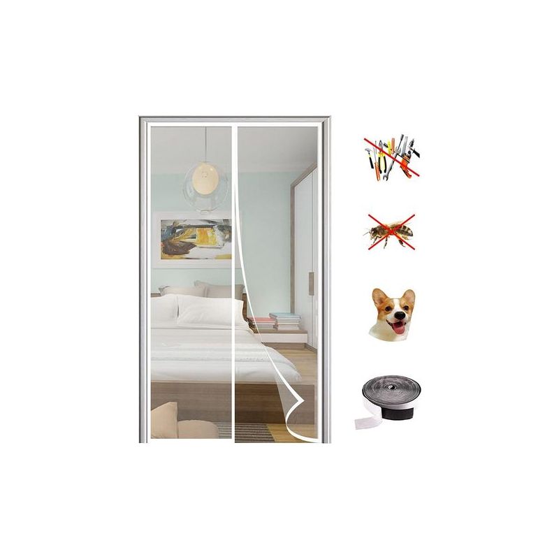 Taishengda Magnetisches Moskitonetz Für Türen, Strapazierfähiges Polyester-moskitonetz Mit Magnetverschluss, Ideal Für Balkontüren Und Wohnzimmer, Einfache Montage, Weiß, 90 X 220 Cm