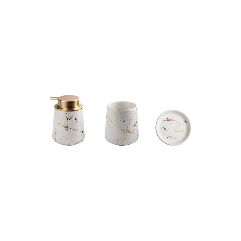 Taishengda-set Mit 3 Badaccessoires Aus Jaspeada-keramik – Jabón-spender, Zahnhalter, Vase, Jabonera – Mate Weiß