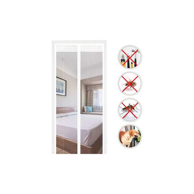 Taishengda Magnetisches Moskitonetz 80x210cm, Fiberglas-türmoskitonetz, Fliegengitter Für Türen, Automatischer Schließmechanismus, Ultrafeines Netzgewebe, Kein Bohren Erforderlich (weiß)