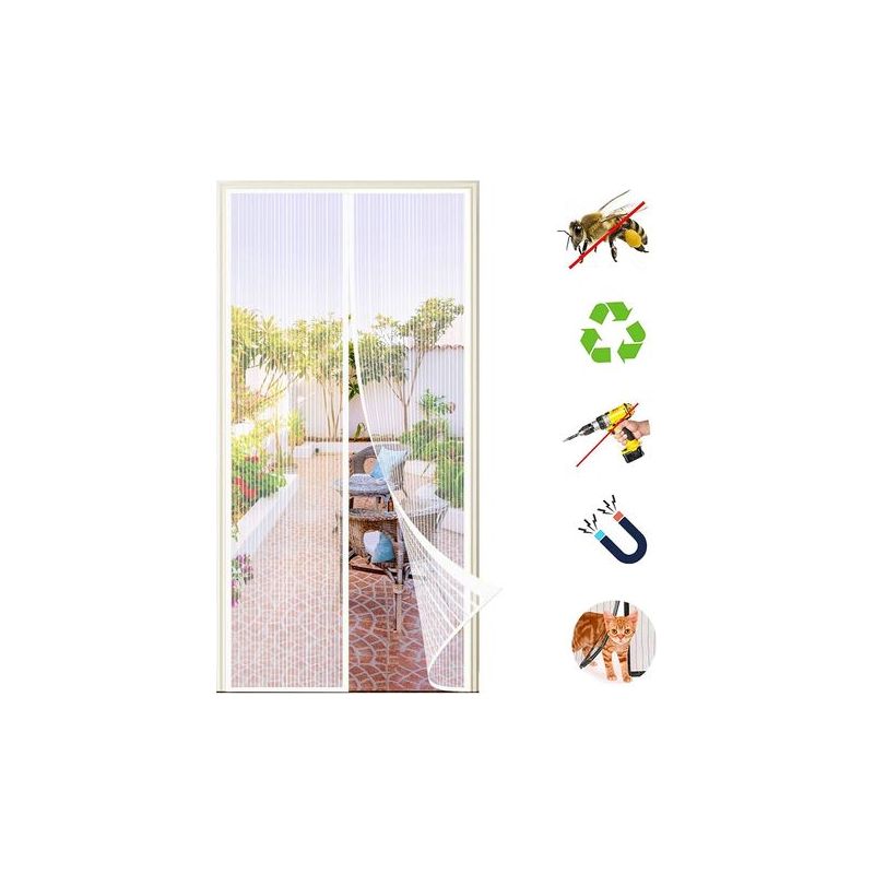 Taishengda Magnetisches Moskitonetz Für Türen Und Fenster, Selbstklebendes, Luftdichtes Moskitonetz, Magnetischer Moskitoschutzvorhang Mit Automatischem Verschluss, Für Türen Und Fenster, Weiß, 120 X