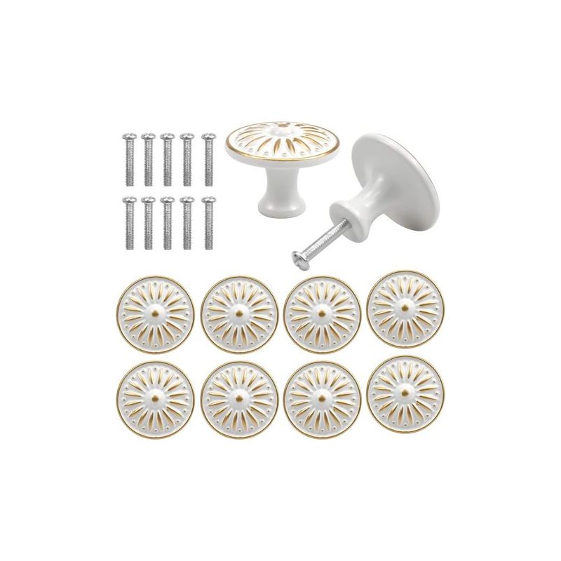 Taishengda-10pcs Vintage Schubladen- Und Türgriffe, 35mm Möbelknöpfe, Runde Schubladenknöpfe, Türknöpfe Aus Messing, Möbelgriffe Für Schrank, Kleiderschrank, Küche, Kinderzimmer (weiß)