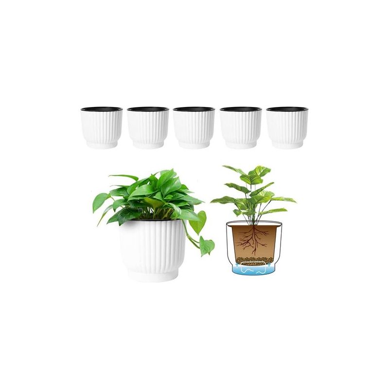 Taishengda – 6 Runde, Selbstbewässernde Kunststoff-blumentöpfe – Weiß, Mit Wasserreservoir, Bewässerungssystem Für Einfaches Anpflanzen Von Blumen, Dekoration Für Haus Und Garten, 10 Cm
