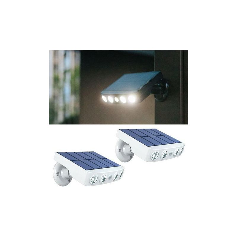 Taishengda - Set Mit 2 Solar-wandleuchten Für Den Außenbereich Mit Pir-bewegungsmelder, Ip65 Wasserdicht, 360 Grad Drehbare Strahler, Solarbetrieben, Für Den Außenbereich, Hof, Garten, Einfahrt (weiß)