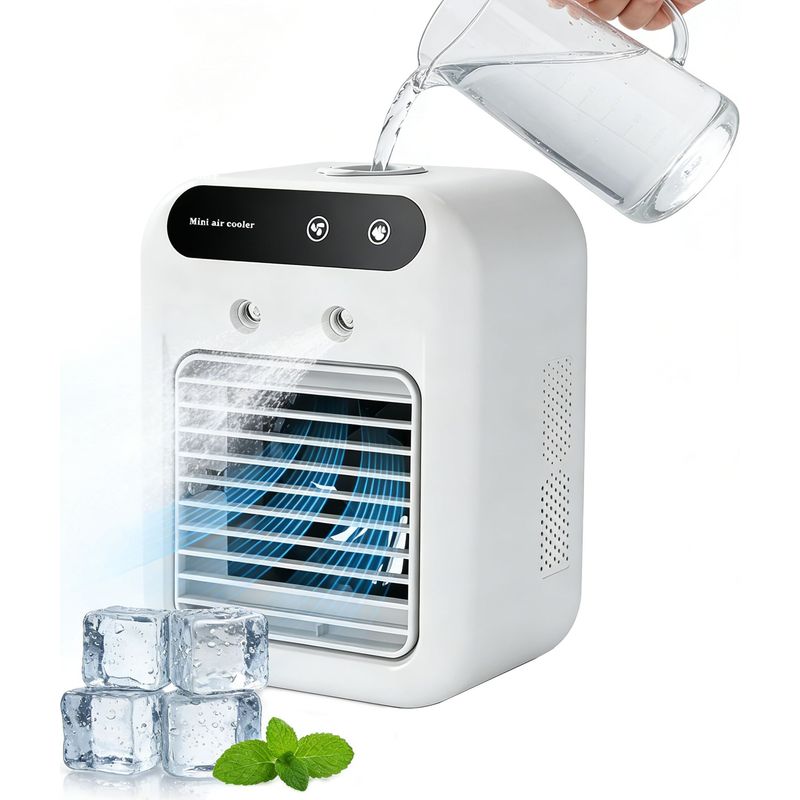 Tragbare Klimaanlage, Mini-3-in-1-klimaanlage, Leiser Ventilator Fürs Schlafzimmer, Tischventilator Und Luftbefeuchter, 2 Geschwindigkeitsstufen, Geeignet Für Schlafzimmer, Büro Und Camping