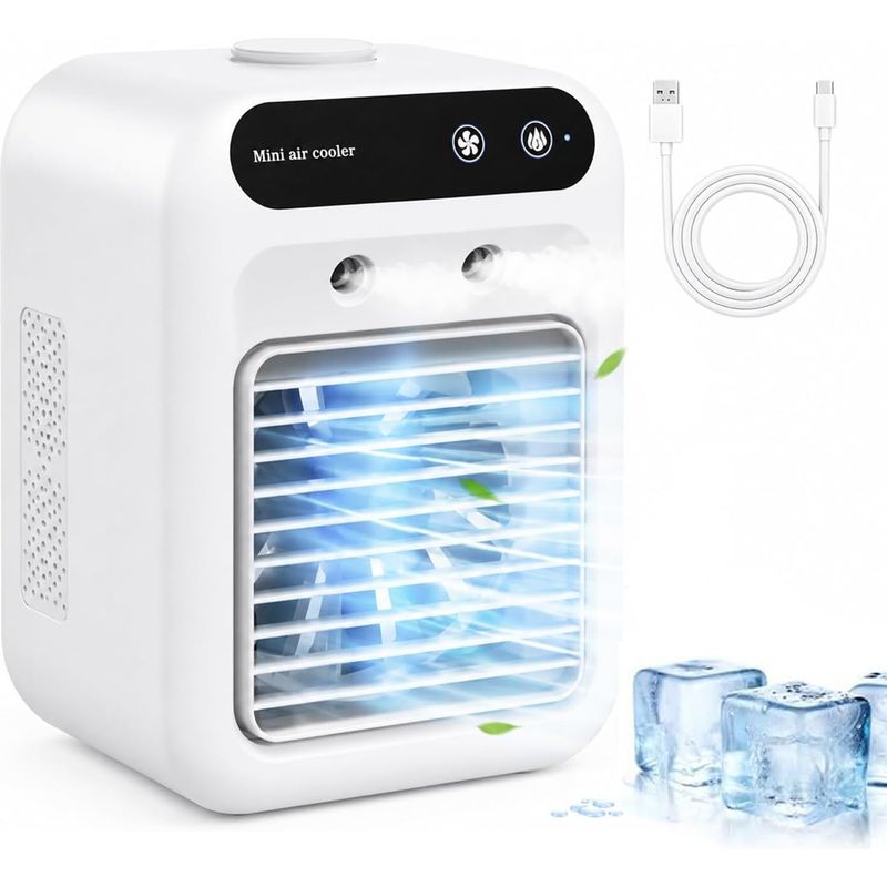 3-in-1 Mini-luftkühler – Kühlt, Befeuchtet Und Dient Als Ventilator-klimaanlage. Dieser Tragbare Luftkühler Verfügt Über Wasserkühlung Und Einen Luftbefeuchter. Er Hat Zwei Geschwindigkeitsstufen Und