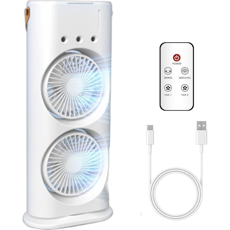 Bullseye Air – Bullseye Air Ventilator, 4-in-1-akku-nebelventilator Mit 2 Ventilatoren Und Fernbedienung, Tragbare Klimaanlage Mit 3 Geschwindigkeitsstufen Und Led-anzeige, Luftkühler Für Zuhause Und