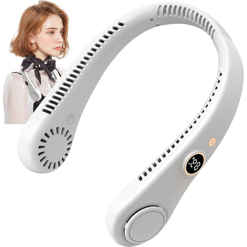 Wiederaufladbarer, Tragbarer Nackenventilator, Freihändiger Kühlventilator Mit Display, 5 Geschwindigkeitsstufen, Nackenkühler Für Zuhause, Büro, Reisen, Innenräume