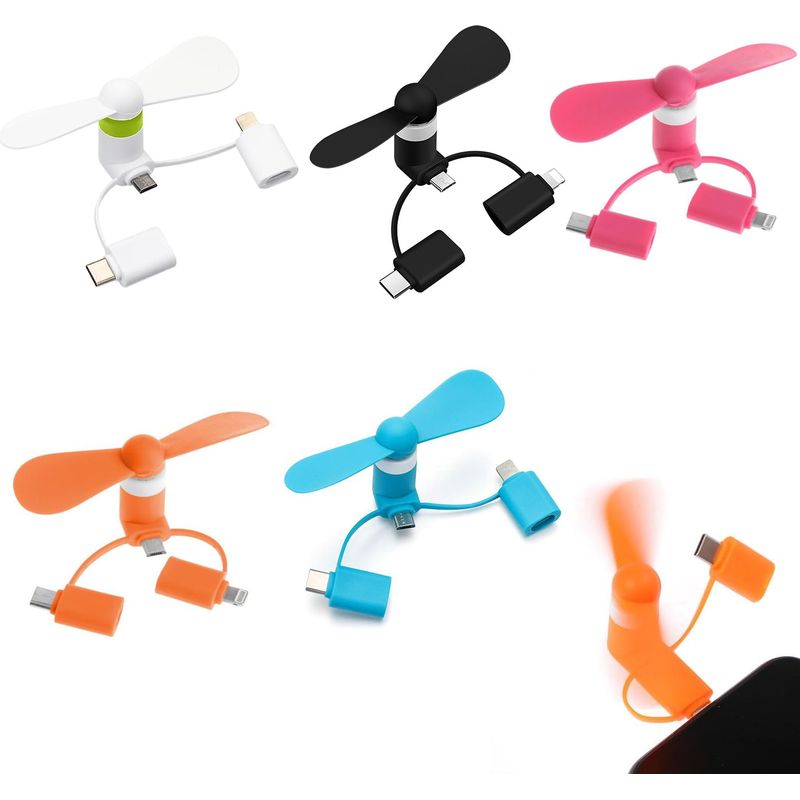 Mini-ventilator, Kleiner Ventilator, 3-in-1-ventilator Mit Leisem Betrieb Für Iphone/android/usb-c-handys, 5 Stück