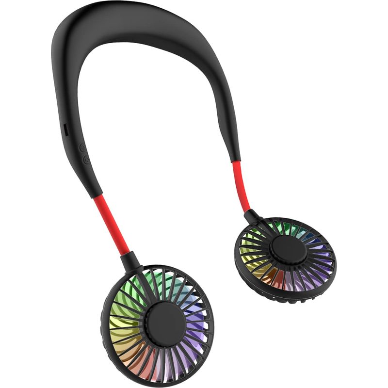 Mini-nackenventilator, Tragbar, Usb-anschluss, Wiederaufladbar, Tischventilator, Halsventilator Mit Zwei Windköpfen, 3 Geschwindigkeitsstufen, Led-licht Für Reisen, Sport Und Outdoor-aktivitäten.