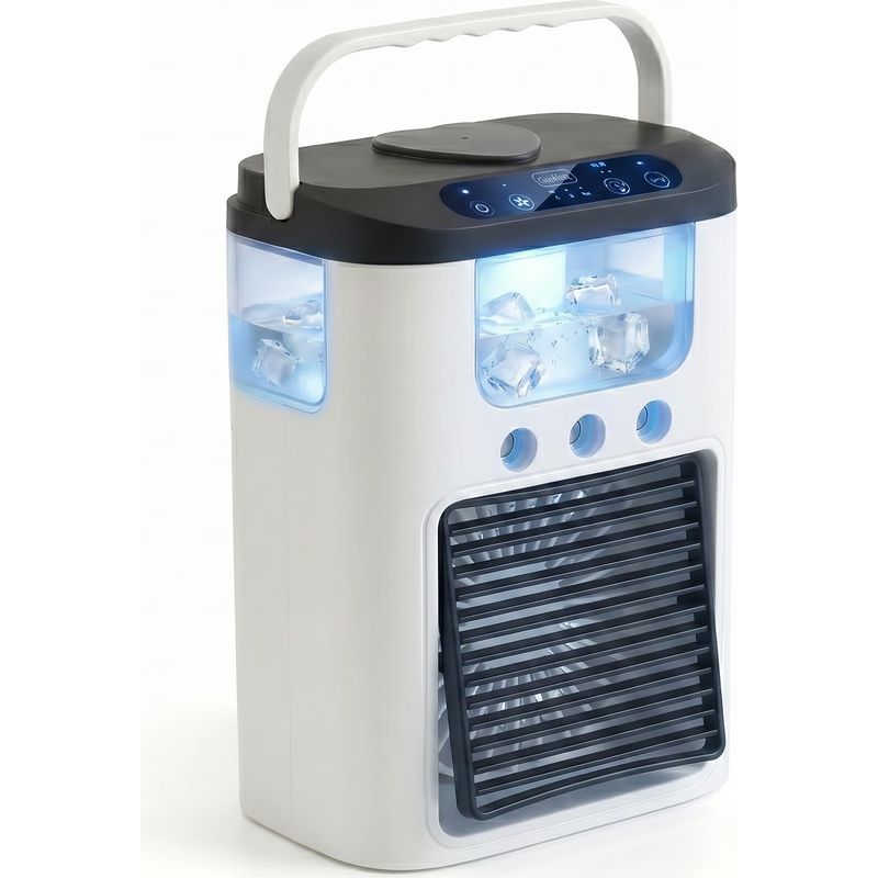 Tragbarer Klimaventilator, Usb-betrieben, Wiederaufladbare Mini-tischklimaanlage Mit 3 Geschwindigkeitsstufen Und 3 Sprühmodi, 600-ml-wassertank, Rgb-beleuchtung