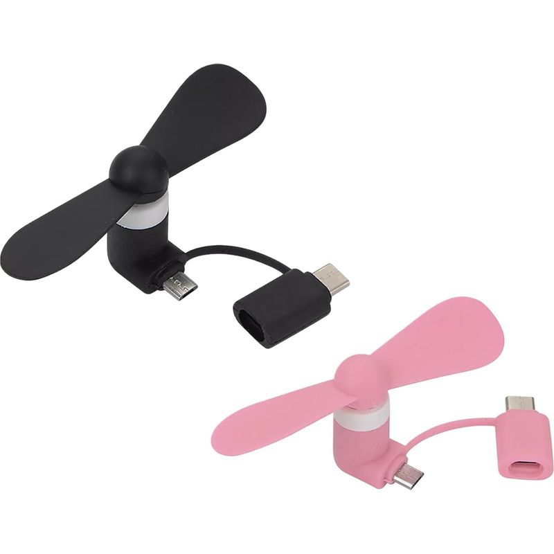 2026 2-in-1 Mini-usb-ventilatoren, Tragbarer Kleiner Ventilator, 2 Stück Mini-handyventilatoren, 2-in-1 Leiser Ventilator, Usb-ventilator, Für Mobiltelefone (schwarz + Rosa)