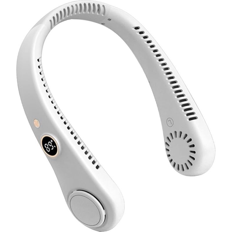 Wiederaufladbarer, Tragbarer Nackenventilator Mit 1500 Mah, 5 Geschwindigkeitsstufen, Blattlosem Design, Weichem Nackenband, 360°-kühlung, Mini-ventilator Für Outdoor-aktivitäten, Reisen, Büro Und Spo