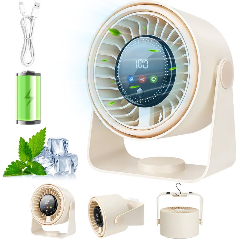 Leiser Tischventilator, Mini-usb-ventilator, 3-in-1-gerät Mit 5000-mah-akku, 5 Einstellbaren Windgeschwindigkeiten, 360°-drehung, Für Zuhause, Büro, Camping, Outdoor Und Küche