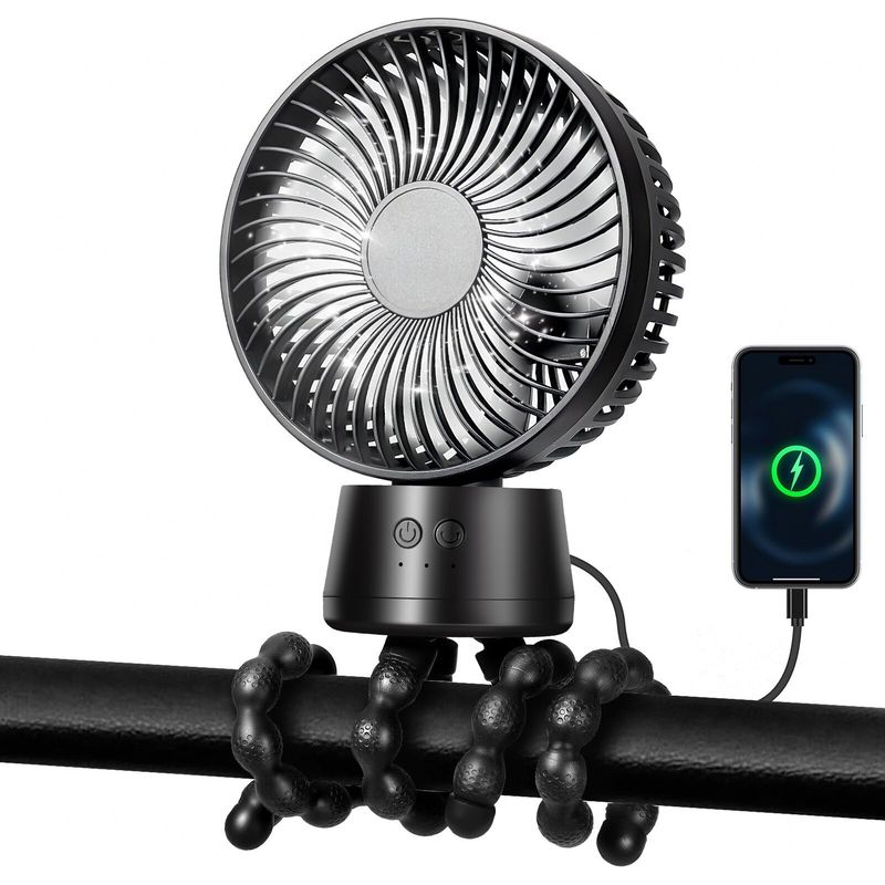 10000mah Kinderwagenventilator, Tragbarer Ventilator Mit Led-licht, 3 Geschwindigkeitsstufen, Usb-wiederaufladbarer Ventilator Für Kinderwagen, Babybett, Autositz, Büro, Reisen (schwarz)