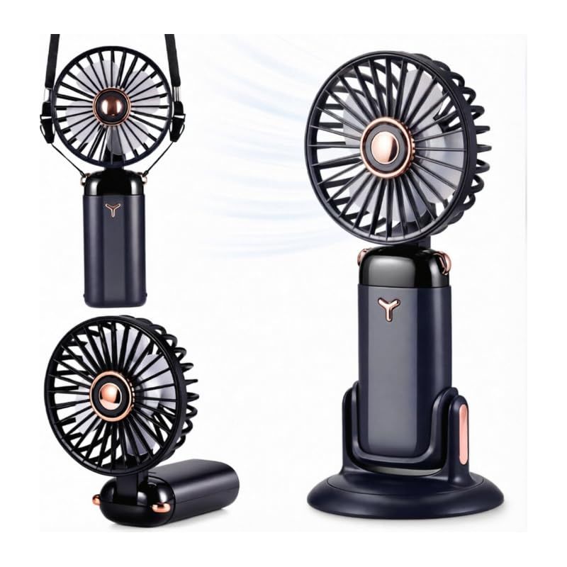 Mini-tragbarer Ventilator, 4000 Mah Usb-wiederaufladbarer Handventilator, 5 Geschwindigkeitsstufen, Lange Akkulaufzeit, Taschenventilator Mit Trageschlaufe Und Standfuß, Handventilator Für Den Schreib