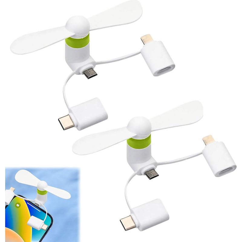 2er-pack Handy-ventilatoren, 3-in-1-mini-handy-ventilatoren, Mini-usb-ventilatoren, Tragbarer Kleiner Ventilator, 3-in-1-leiser Ventilator, Usb-ventilator, Für Mobiltelefone, Weiß