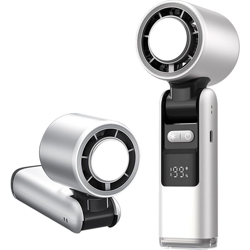 Mini-ventilator Mit Klimaanlage, Faltbar, Mit Led-anzeige, Kühlfunktion, 1–199 Windstufen, 4000-mah-turbo-nackenventilator Für Outdoor-aktivitäten, Camping Und Büro – Weiß