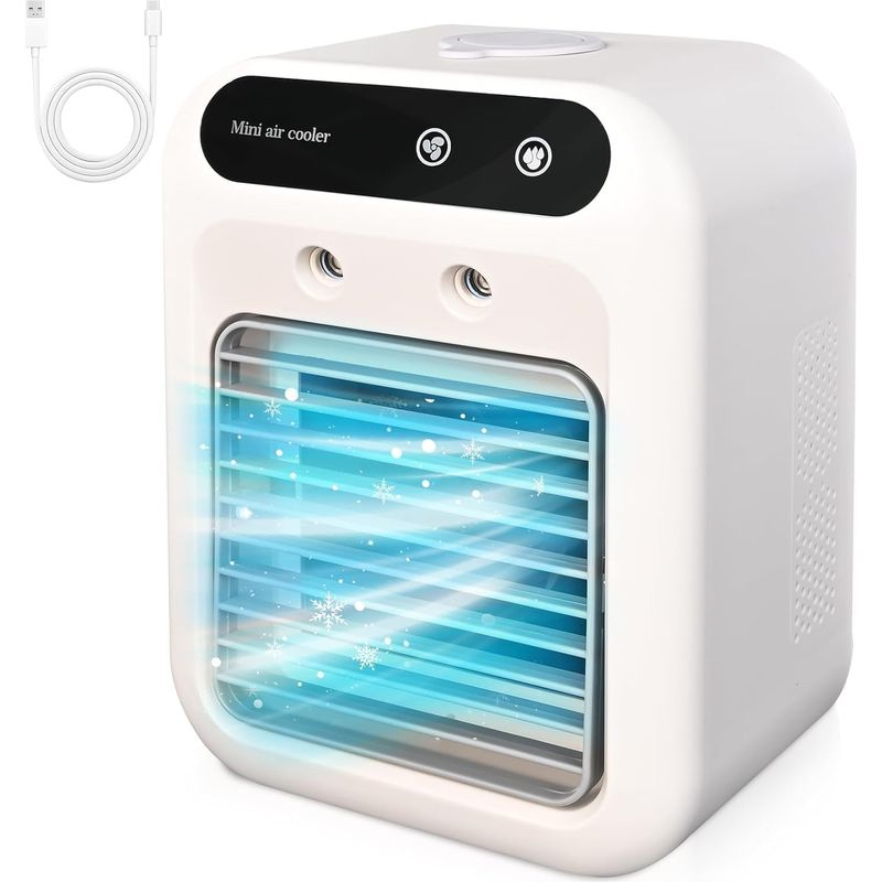 Tragbarer Klimaventilator, Leises 4-in-1-gerät, 500 Ml Fassungsvermögen, Zwei Windgeschwindigkeiten, Zwei Sprühmodi, Ideal Für Büro Und Schlafzimmer.