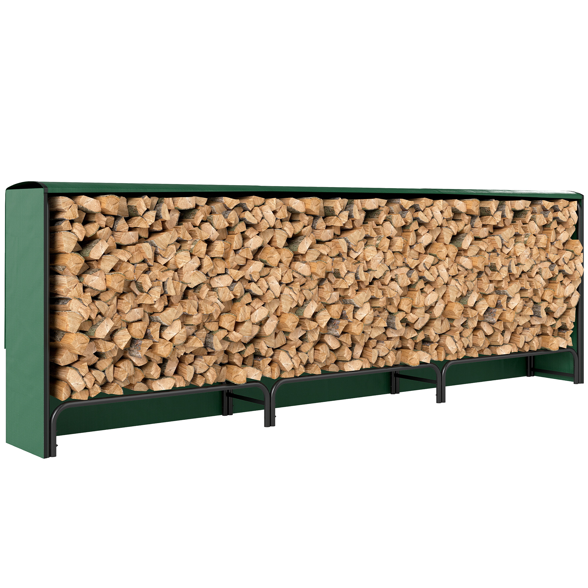 Verstellbares Holzregal Mit 1 M³ Fassungsvermögen Und Wasserdichter Pe-abdeckung, Metallrahmen, 300 X 36 X 99 Cm, Schwarz Und Dunkelgrün