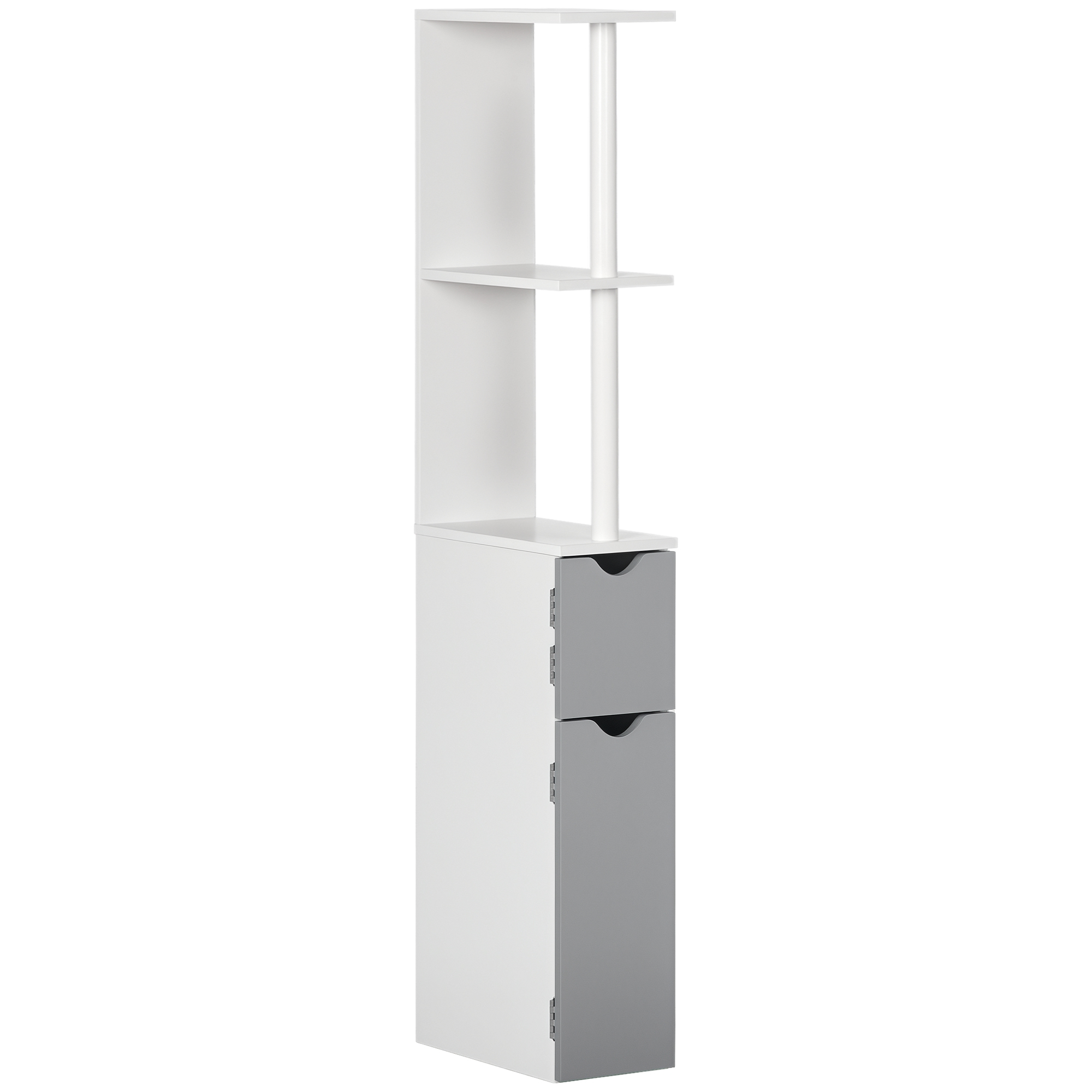 Badezimmerschrank Mit Türen Und Offenen Regalen, Modernes Design, 15,2 X 29,8 X 118 Cm, Grau