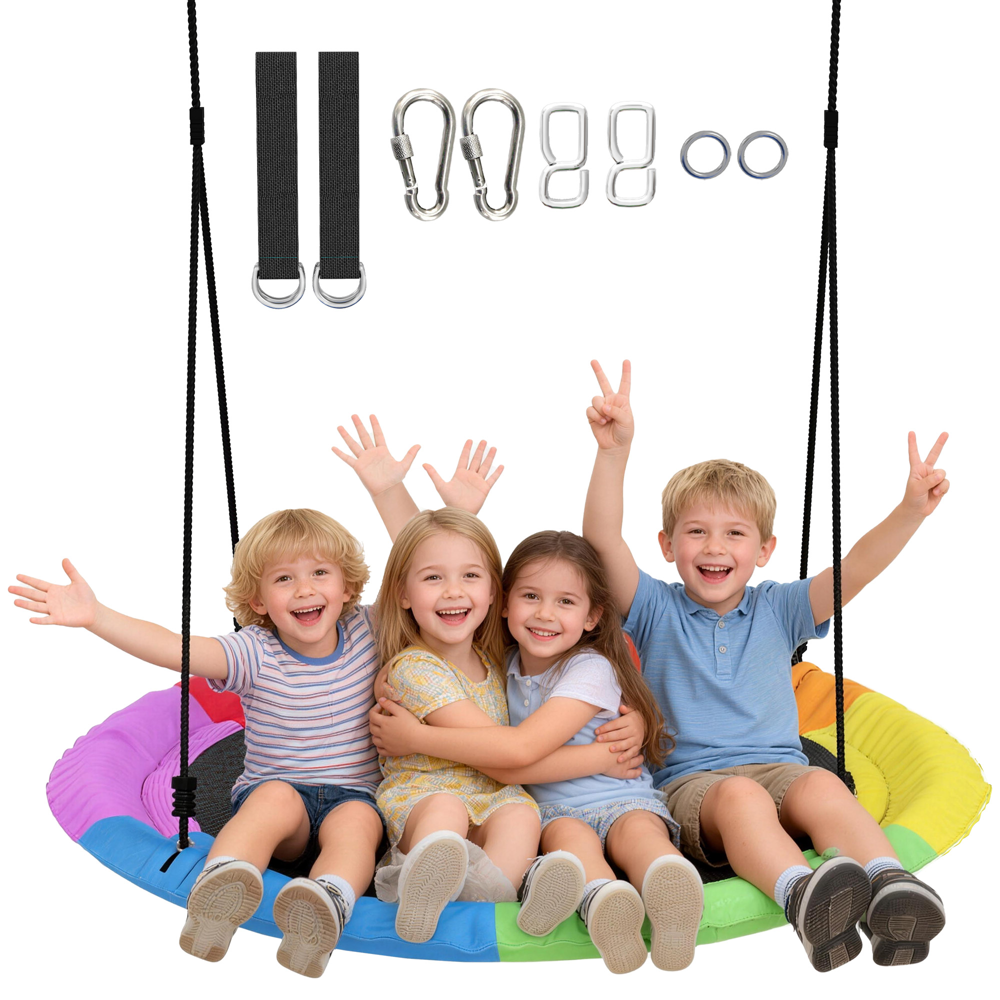 Kindernestschaukel, Ø 120 Cm, Höhenverstellbar, Rund, Zur Baummontage, Max. Belastung 300 Kg, Mehrfarbig