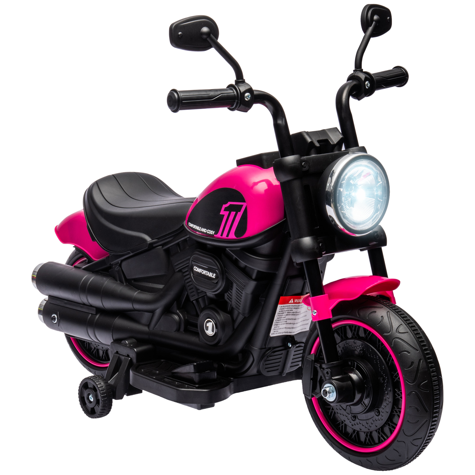 Elektrisches Motorrad Für Kinder Von 18 Bis 36 Monaten Mit Rädern Und Scheinwerfer, 76 X 42 X 57 Cm, Rosa Und Schwarz
