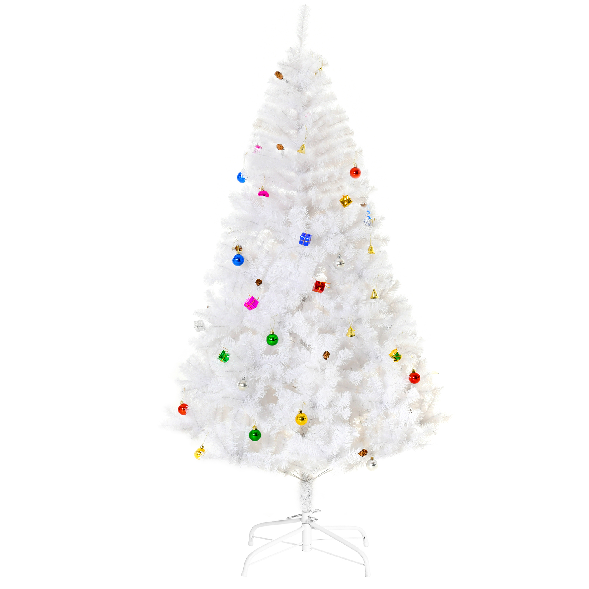 Künstlicher Weihnachtsbaum, 180 Cm Hoch, Mit 930 Kunststoffzweigen, 48 Dekorationen Inklusive, Ø 105 X 180 Mm, Weiß