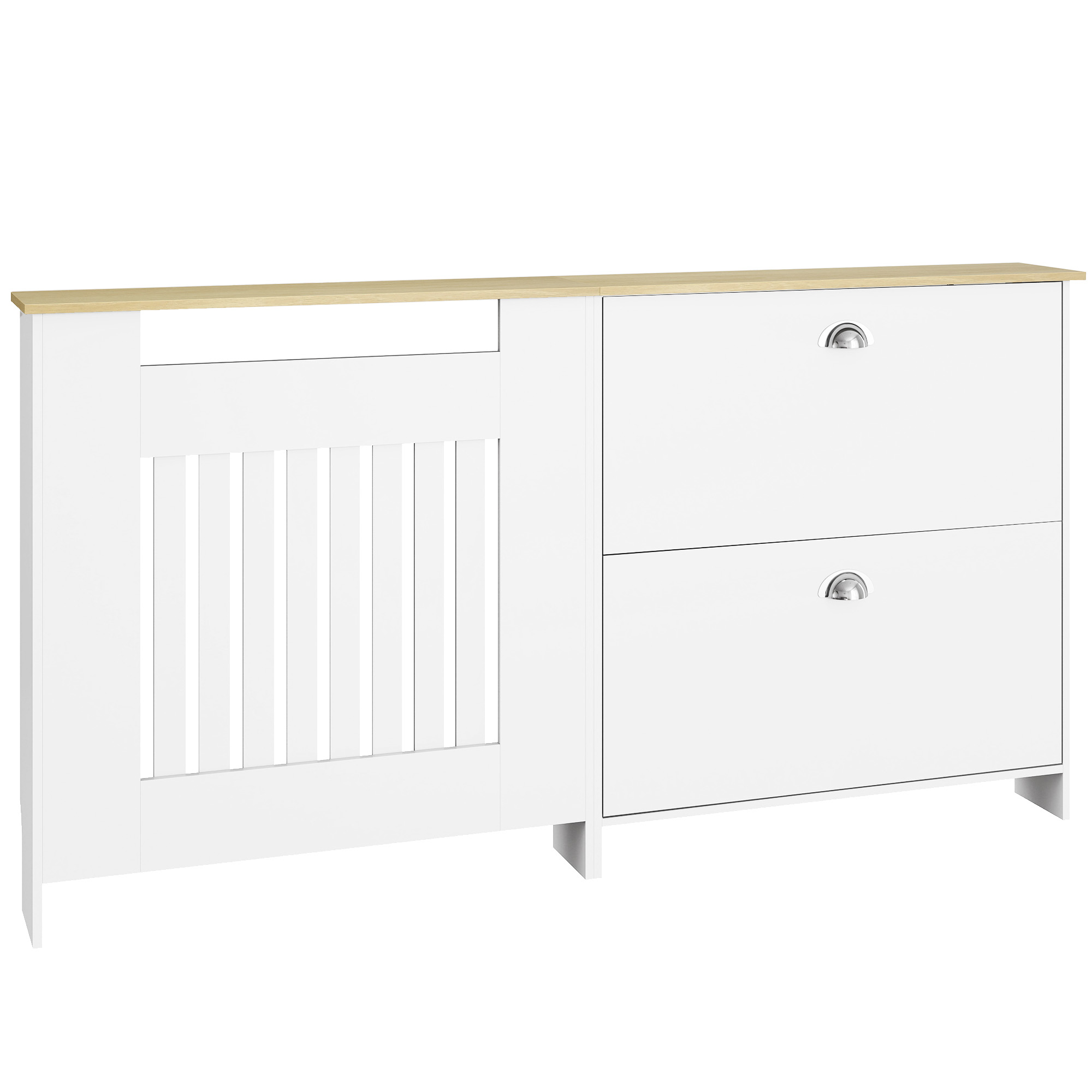 Heizkörperverkleidung Mit Schuhablage, Heizkörperverkleidung Mit 2 Klappschubladen, 152 X 19 X 81 Cm, Weiß