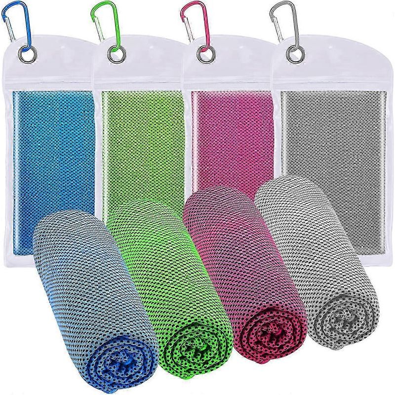 Kühlhandtuch (30 X 100 Cm), [4er-set] Kühlhandtuch Aus Mikrofaser Für Yoga Und Fitness (blau/grün/rosa/grau)