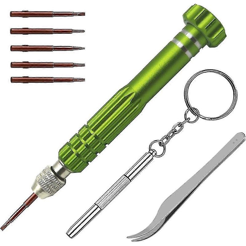 5-in-1 Mini-schraubendreher, Brillen-schraubendreher, Brillenreparaturset, Magnetisches Uhren-schraubendreher-set (grün)