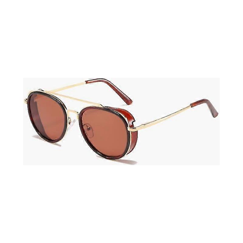 Runde, Retro-steampunk-sonnenbrille Im Aviator-stil Mit Doppelsteg Für Damen Und Herren, Uv400-schutz