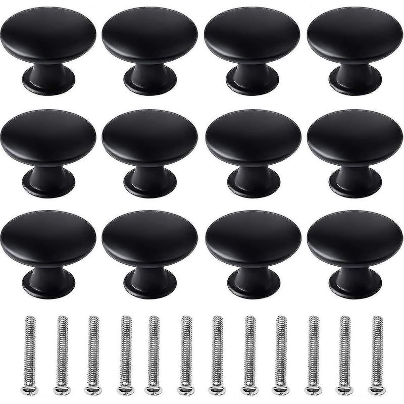 Set Mit 12 Schwarzen 30-mm-türknöpfen Für Schränke Und Küchenschränke, Matter Vintage-stil, Rund, Mit 12 Schrauben.