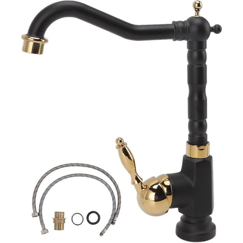 Einloch-waschtischarmatur, Europäischer Stil, Einhebelmischer, Warm- Und Kaltwasser, Schwarz Und Gold.