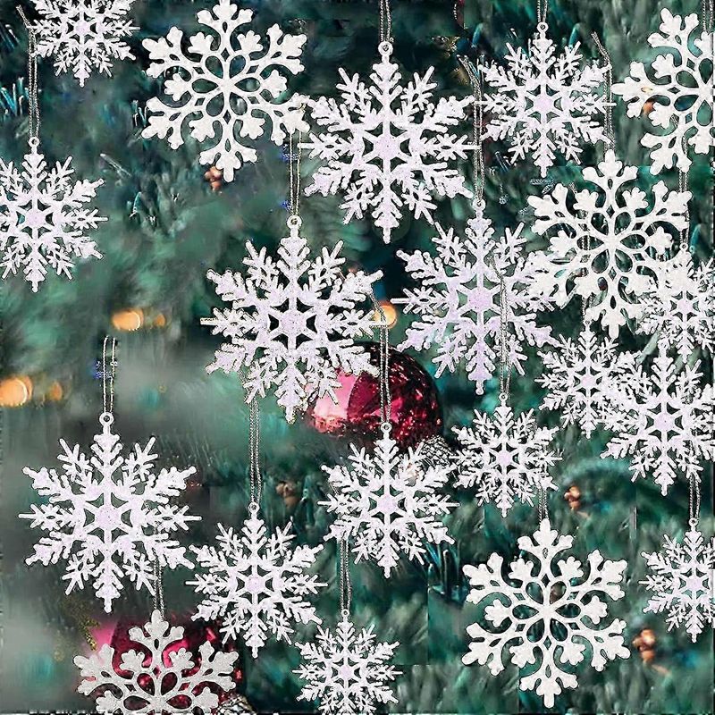 Set Mit 36 Weißen Schneeflocken-dekorationen Aus Kunststoff